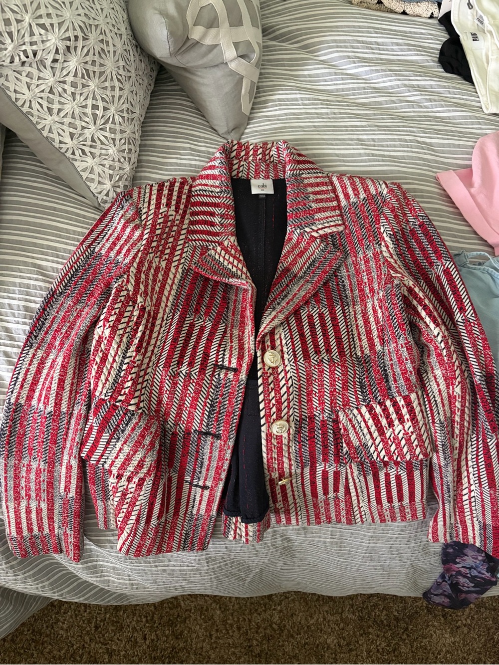 CAbi Red and White Patterned Tweed Blazer